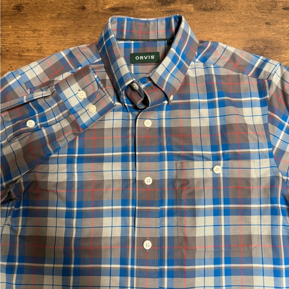 Orvis Wrinkle Free Men’s Small Cotton Blend Plaid Long Sleeve Button Front Shirt